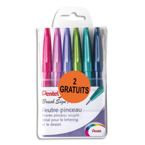 Pochette de 6 feutres TREND dont 2 pinceaux pointe souple résistante.