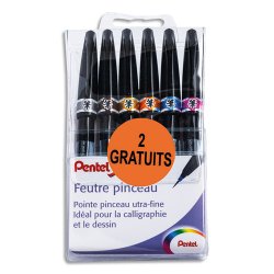 Pochette de 6 feutres pinceau pointe souple extra-fine résistante.