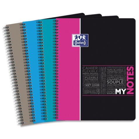 Cahier MyNotes spirale 160 pages 90g couverture polypropylène 5x5 format A4+. Coloris assortis