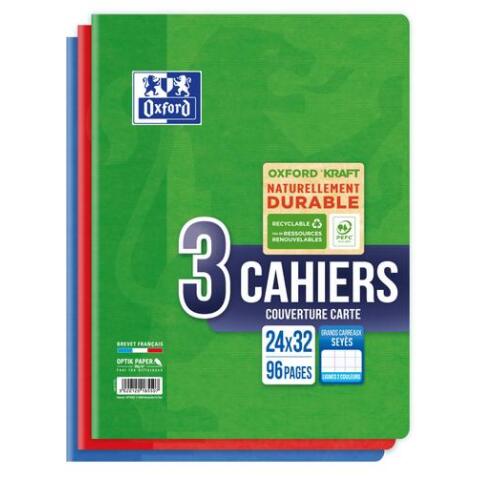 Lot de 3 cahiers KRAFT agrafé 24x32cm 96P 90G Seyès