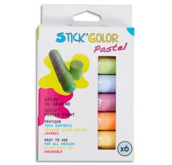 Baton gouache stick'color solide tous supports coloris  pastel assortis boite 6       unites