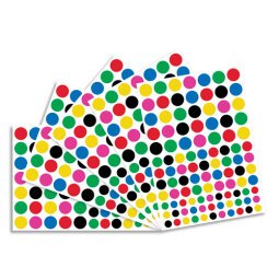 Sachet de 40 planches A5 de gommettes multicolores rondes. 4160 gommettes. Tailles/Coul assorties