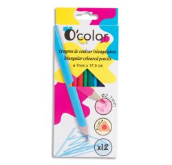 Crayon couleur resine o color corps triangulaire coloris    assortis etui 12 unites