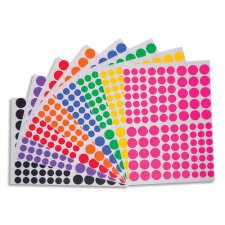 Sachet de 18 planches de gommettes rondes 3 tailles. 6 couleurs 3 planches par couleur.