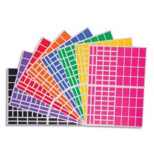 Sachet de 18 planches de gommettes rectangles 3 tailles. 6 couleurs 3 planches par couleur.