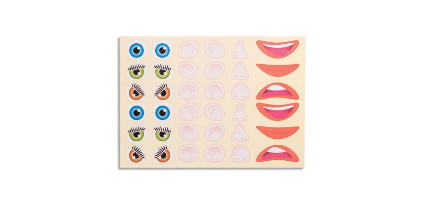 Gommette visage cleopatre yeux 25mm bouche 50mm nez 720 gommettes pochette de 20      planches