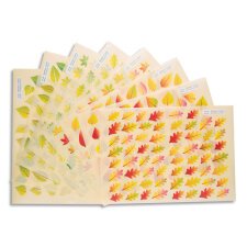 Pochette de 8 planches de gommettes feuilles des arbres : 4 types de feuilles, deux saisons.