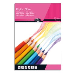 PAPIER BLANC, Bloc de 100 feuilles 90g/m2 au format 21x29,7cm - Blanc