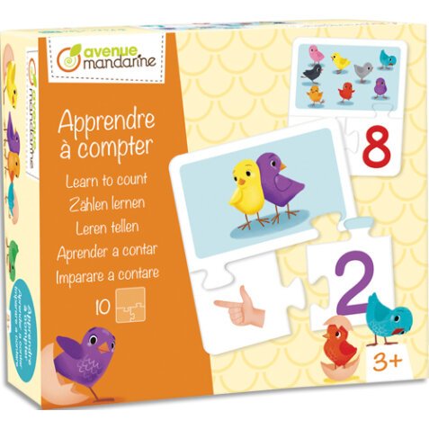 Boîte puzzle thème apprendre à compter 10 puzzles de 3 pièces, bords arrondis