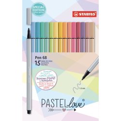 Etui de 15 feutres de dessin Point 68 Pastellove. Tracé 1 mm. Coloris assortis