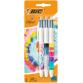 Blister de 3 stylos bille 4 couleurs. 3 décors assortis tie dye. Pointe 1mm