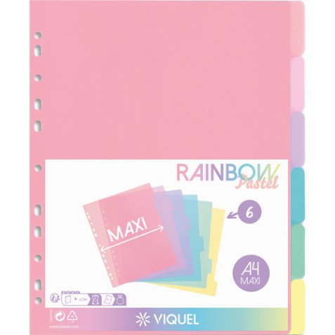 Jeu de 6 intercalaires polypropylène RAINBOW A4 maxi. Coloris multicolores