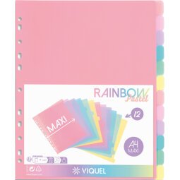 Jeu de 12 intercalaires polypropylène RAINBOW A4 maxi. Coloris multicolores