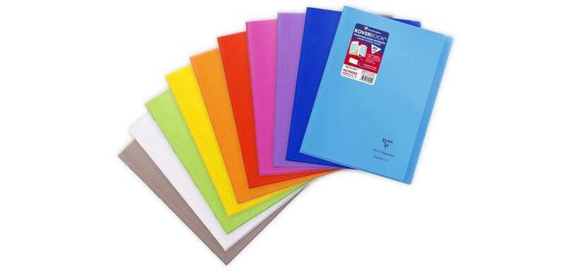 Cahier piqué Koverbook A4 96 pages petits carreaux + marge couverture polypropylène transparent - Assortis