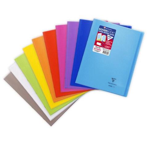 Cahier piqué Koverbook 24x32cm 96 pages petits carreaux + marge couverture polypropylène transparent - Assortis