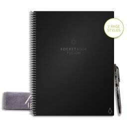 Cahier Rocketbook Fusion à spirale 42 pages lignées A5. Connecté/réutilisable à l'infini.Coloris noir