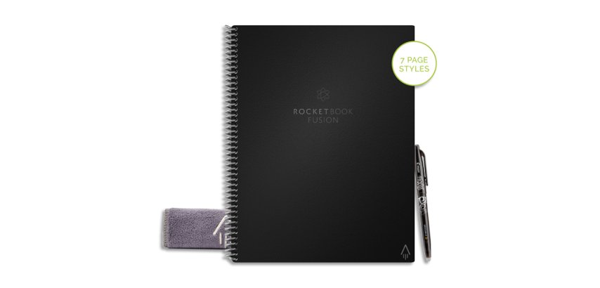 Cahier connecte bic rocketbook fusion executive   reutilisable a5 42p avec      stylo et serviette microfibre