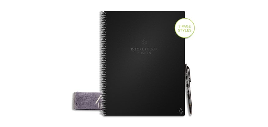 Cahier connecte bic rocketbook fusion executive   reutilisable a5 42p avec      stylo et serviette microfibre