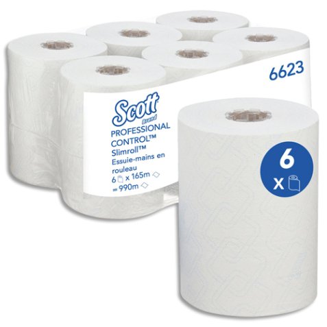 Lot de 6 Essuie-mains roulés 65 m blanc rouleau 1 épaisseur