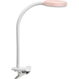 Lampe bureau FLEX à pince. Bras flexible en métal gainé, tête orientable. Variateur d'intensité. Rose