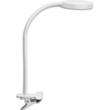 Lampe bureau FLEX à pince. Bras flexible métal gainé, tête orientable. Variateur d'intensité. Blanche