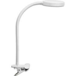 Lampe bureau FLEX à pince. Bras flexible métal gainé, tête orientable. Variateur d'intensité. Blanche