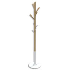 Portemanteau PMTREE. 8 Patères dont 4 mini. Base lestée. Montage sans outils. Bois FSC/Blanc