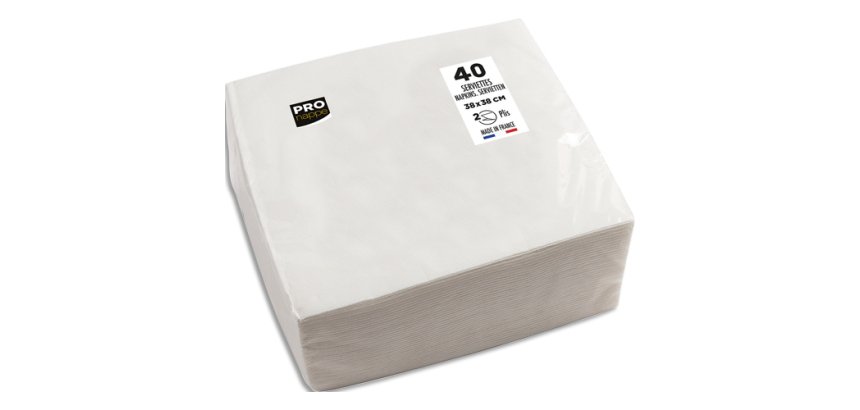 Serviette de table jetable, 380 x 380 mm, blanc