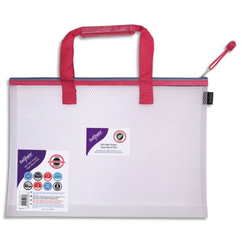 Sac zippé EVA Mesh A3 anse rouge, sangle de transport avec prise en main 48 x 35 cm
