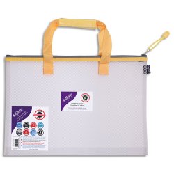 Sac zippé EVA Mesh A3 anse jaune, sangle de transport avec prise en main 48 x 35 cm