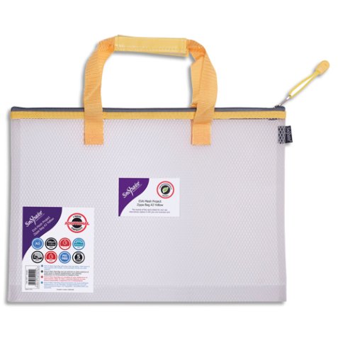 Sac zippé EVA Mesh A3 anse jaune, sangle de transport avec prise en main 48 x 35 cm