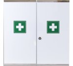 Armoire a pharmacie en metal 2 portes avec serrure a cle laboratoires esculape 53 x 53 x 20 cm