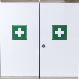 Armoire à Pharmacie 2 portes double en metal, serrure à clé 53 x 53 x 20 cm