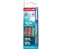 Roller uniball ocean care ecriture moyenne pointe 0,7mm encre liquide coloris         assortis pochette 4 unites
