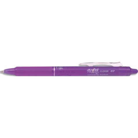 Stylo rétractable et rechargeable FRIXION CLICKER 0,7mm. Encre effaçable+gomme intégrée. Mauve