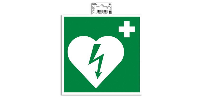 Panneau PVC adhésif antidérapant Défibrilateur 20x20 cm - Vert