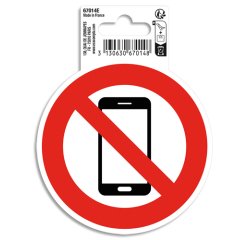 Panneau adhesif exacompta pvc antiderapant telephone mobile interdit 10cm coloris rouge