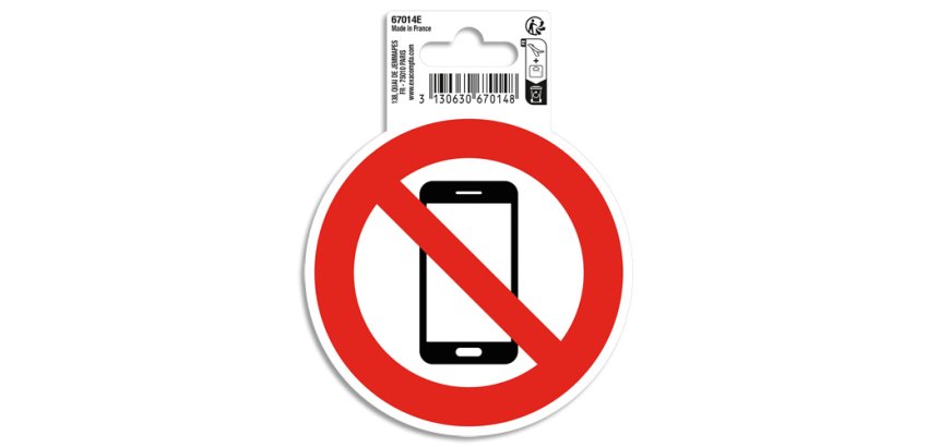 Panneau adhesif exacompta pvc antiderapant telephone mobile interdit 10cm coloris rouge