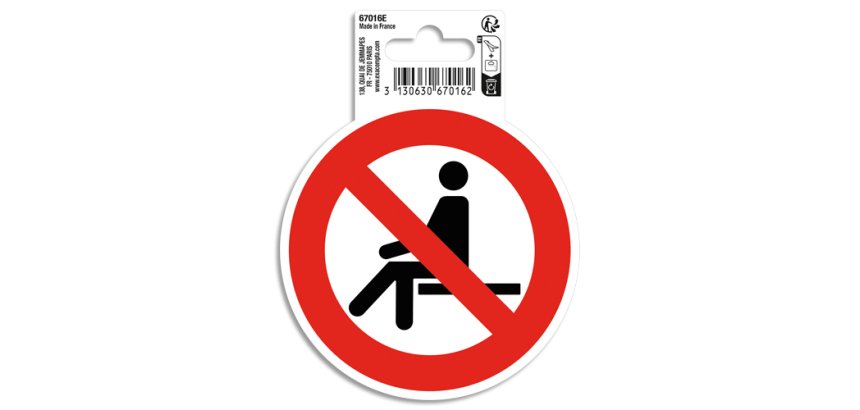 Panneau PVC adhésif antidérapant Interdit de s'assoir 10 cm - Rouge