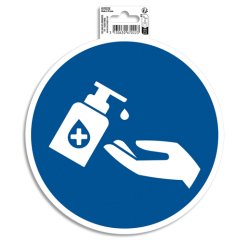 Panneau PVC adhésif antidérapant Gel main obligatoire 20 cm - Bleu