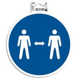 Panneau PVC adhésif antidérapant Gardez vos distances 20 cm - Bleu