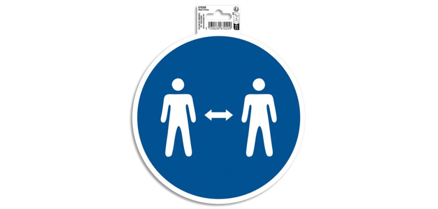 Panneau adhesif exacompta pvc antiderapant gardez vos       distances 20cm coloris bleu