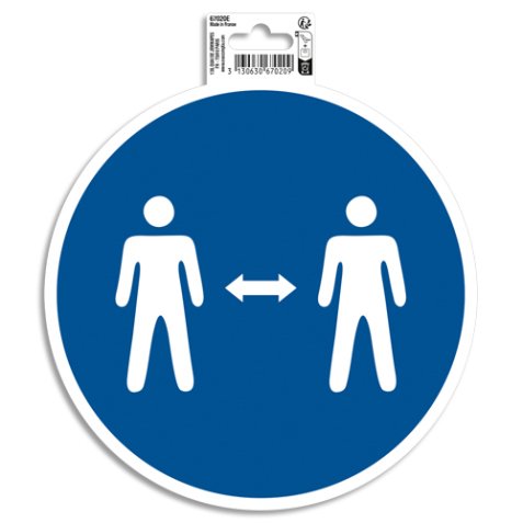 Panneau PVC adhésif antidérapant Gardez vos distances 20 cm - Bleu