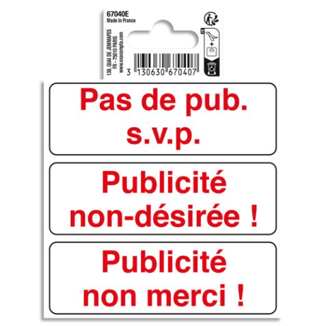 Panneau PVC adhésif antidérapant Publicité interdite 10 cm 67040E