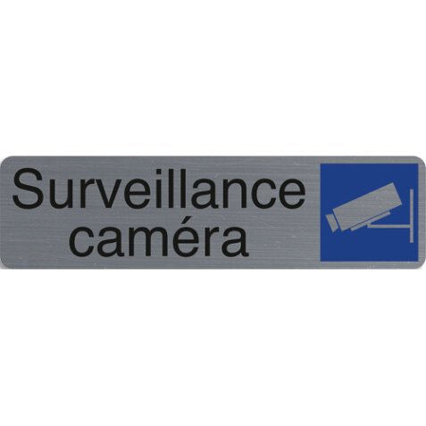 Plaque adhésive imitation aluminium Surveillance camera 16,5X4,4 cm 67153E