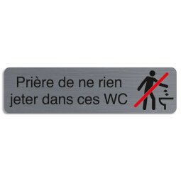 Plaque adhésive imitation aluminium Prière de ne rien jeter dans ces wc 16,5X4,4 cm 67161E