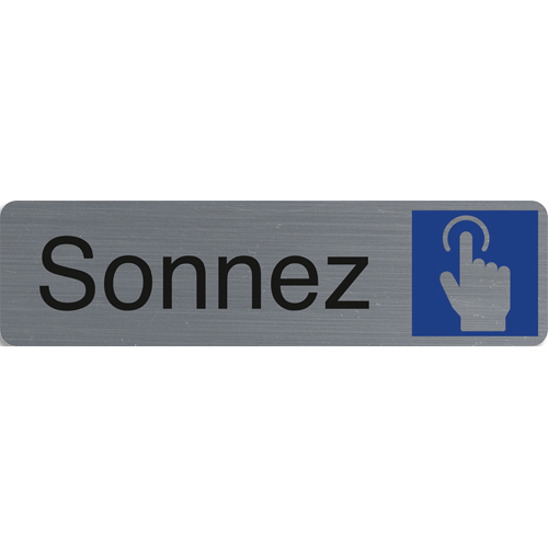 Plaque Gravée « Sonnez, Attendez » - Version Moyen Format Argenté - Signalétique Porte Ou Extérieur