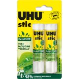 Blister 2 stics colle blanche 21g ReNATURE. Tube bio fait à 58% d'origine végétale,100% recyclables.