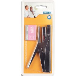 Pince-agrafeuse E84 + 1 boîte de 1000 agrafes bébé sous blister. Agrafe jusqu'à 15 feuilles. Argent