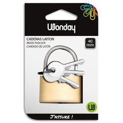 Cadenas laiton 40mm ouverture/fermeture par serrure à clé, 2 clés fournies